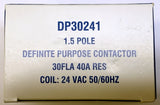 Contactor, 1.5 Pole, 24V, 30FLA, 40A RES, DP30241